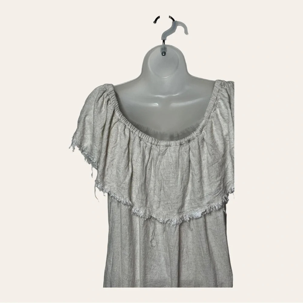 0089. Umgee OFF SHOULDER BOHO MINI DRESS BEIGE IN COLOR SIZE SMALL FRAYED - Picture 8 of 9